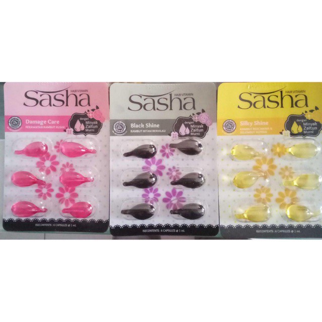 SASHA HAIR VITAMIN ISI 6 BLISTER (DENGAN MINYAK ZAITUN MURNI)