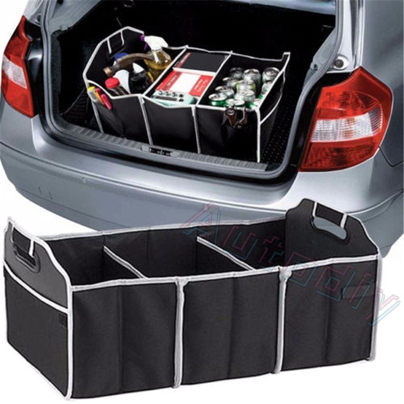 Hot Car Boot Storage Black Folding Trunk Organizer Box Extra Large Collapsible Organizer Dengan 3kompartemen Organizer Jok Mobil Rumah Aksesoris Mobil Interior