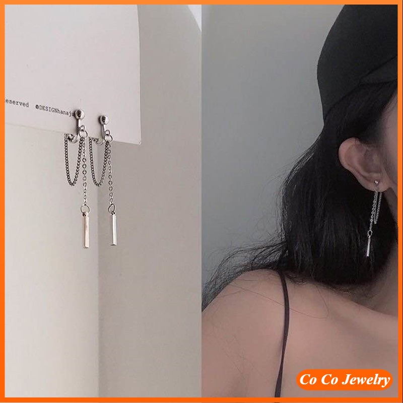 Anting Tusuk Rantai Panjang Gaya Korea Retro Bahan Metal Untuk Wanita