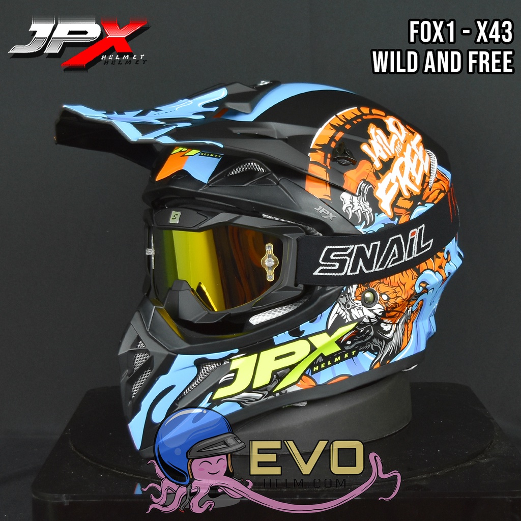 HELM JPX X43 BLACK DOFF CROSS_FOX1 + GOOGLE SNAIL (ONGKIR 2 KG) HELM JPX X43 WILD AND FREE HELM CROSS