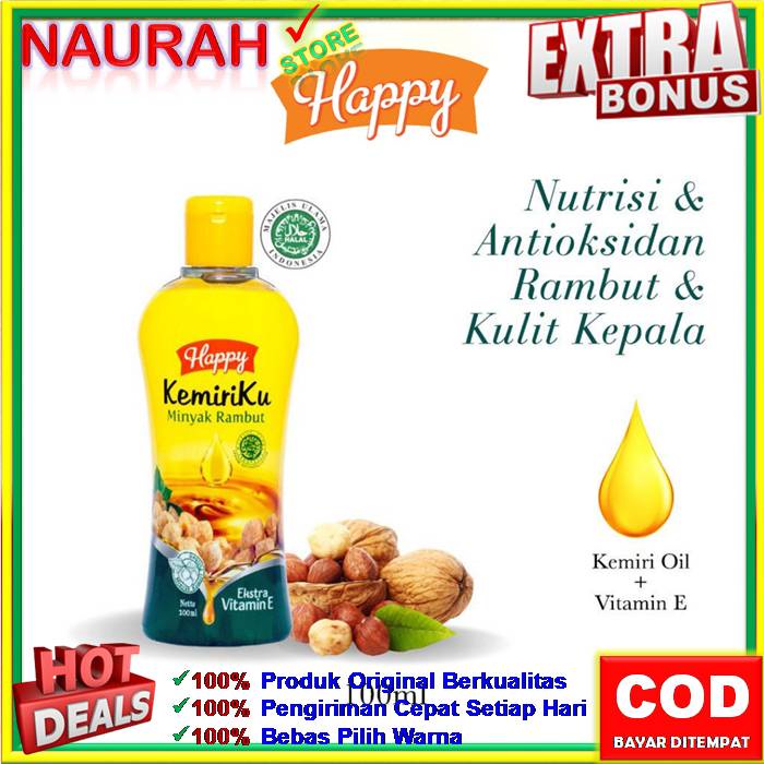 Happy Kemiriku Shampoo / Minyak Rambut 100ml / Kemiriku Minyak Rambut Vitamin E Lidah Buaya