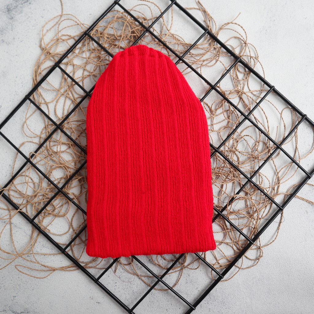 Kupluk Beanie Anak Bayi Polos Model Salur Laki Laki Perempuan New Born Usia 0 - 2-Merah