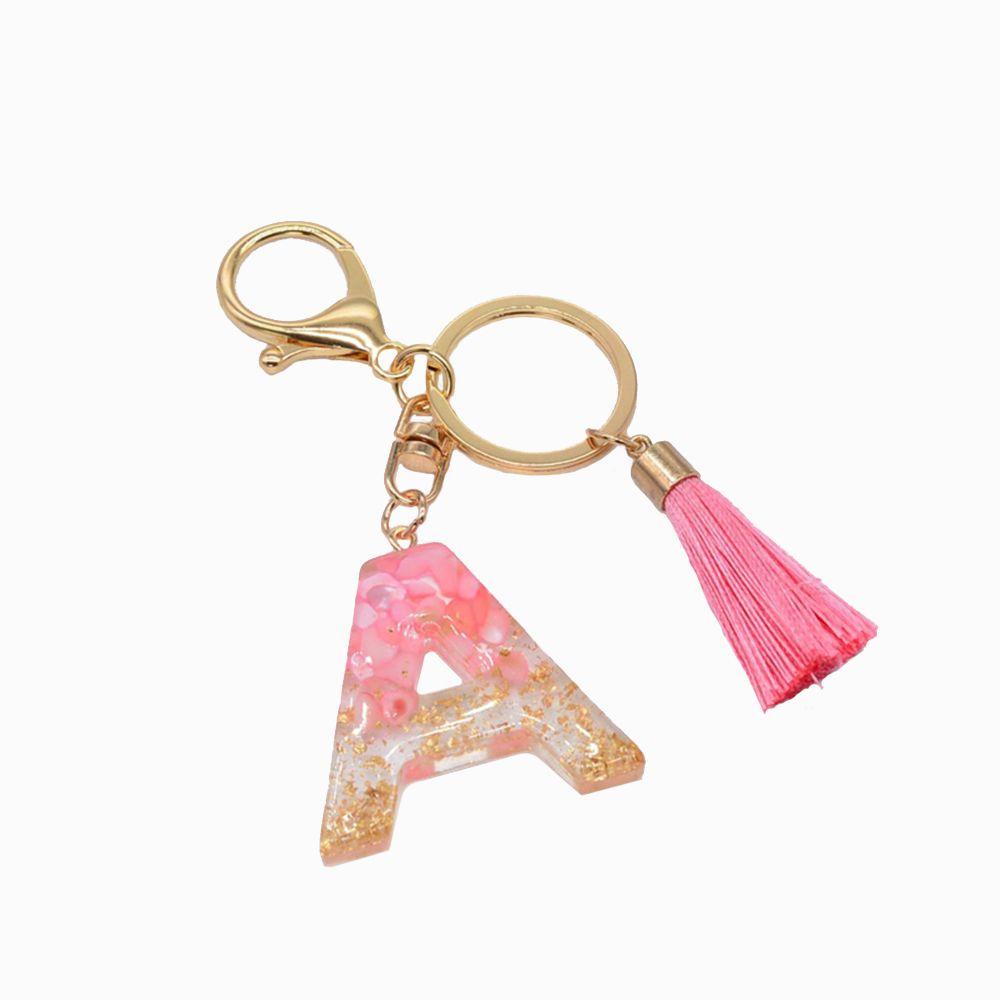 Lanfy 26huruf Gantungan Kunci Lucu Resin Jumbai Liontin Ornamen Perhiasan Mobil Keyring Alphabet Key Chain