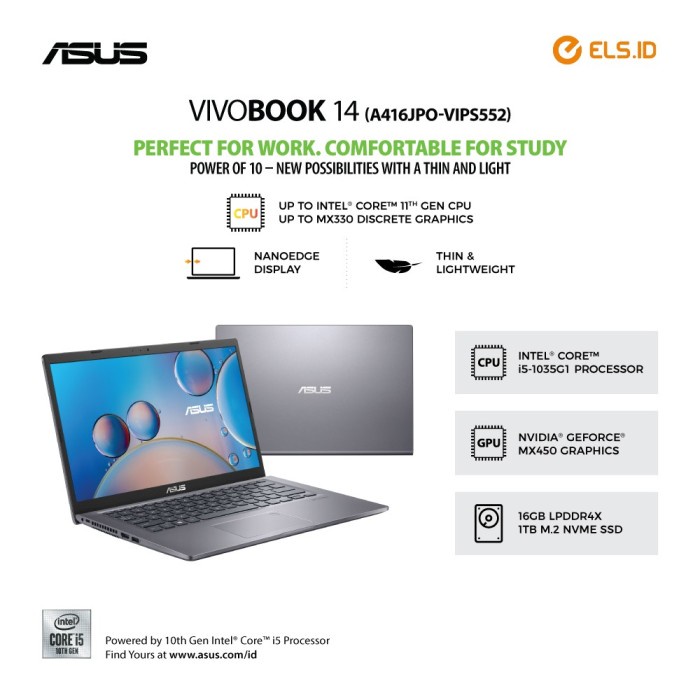 Asus VivoBook A416JPO-VIPS552 - Slate Grey [i5 1035G1-8GB-512GB-MX330]