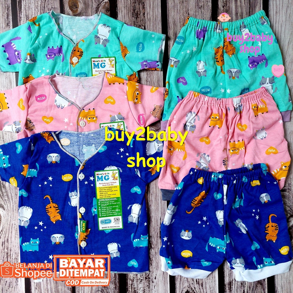 Baju bayi setelan piyama pendek celana pendek warna motif Moms Gift usia 0-3 Bulan 3 Setelan