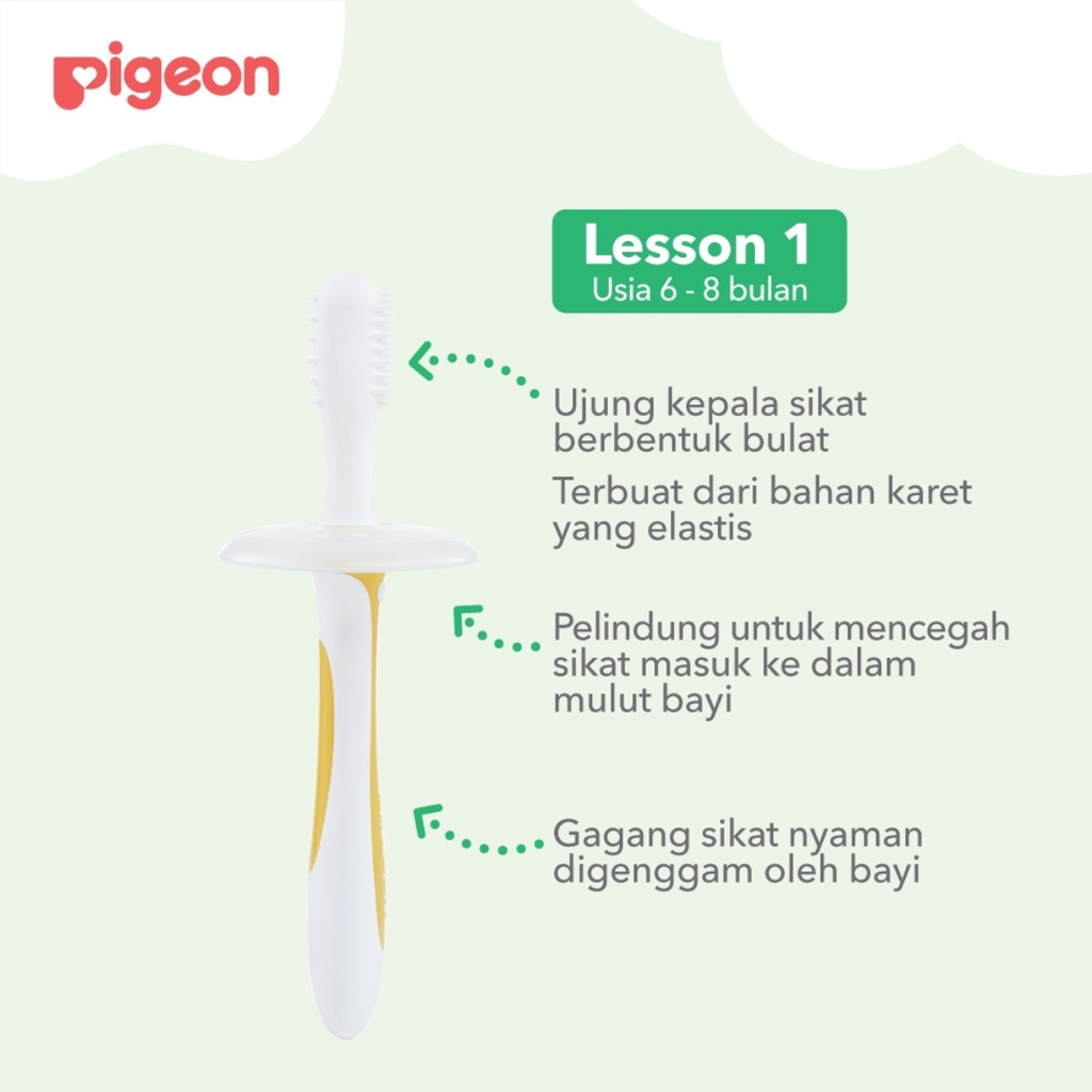 Pigeon Baby Training Toothbrush Lesson 1 Yellow Sikat Gigi Bayi Tahap 1 Kuning