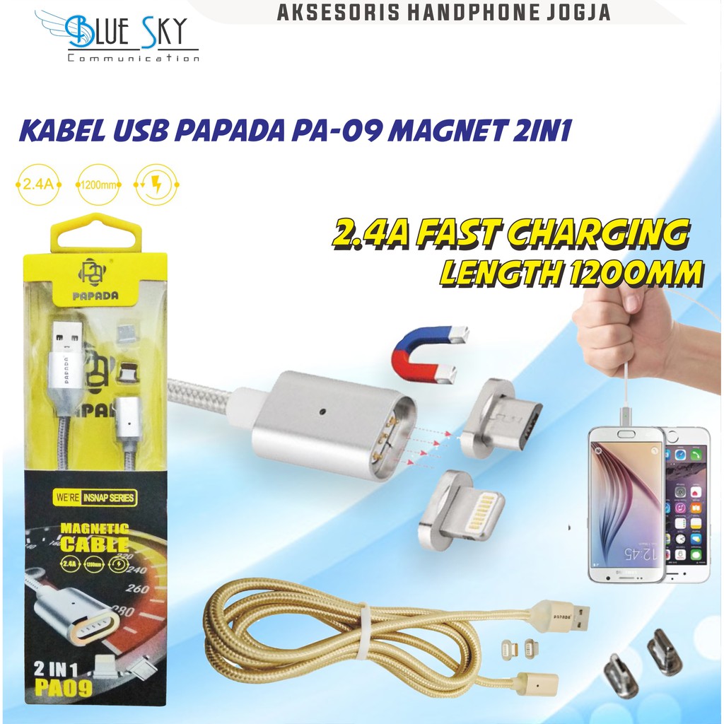KABEL DATA USB MAGNETIC PAPADA PA-09 2IN1 MICRO IP
