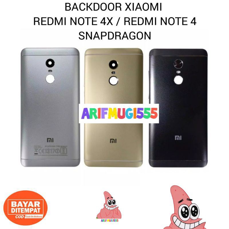 BACKDOOR BACK COVER TUTUP CESING BELAKANG XIAOMI REDMI NOTE 4 SNAPDRAGON ORIGINAL