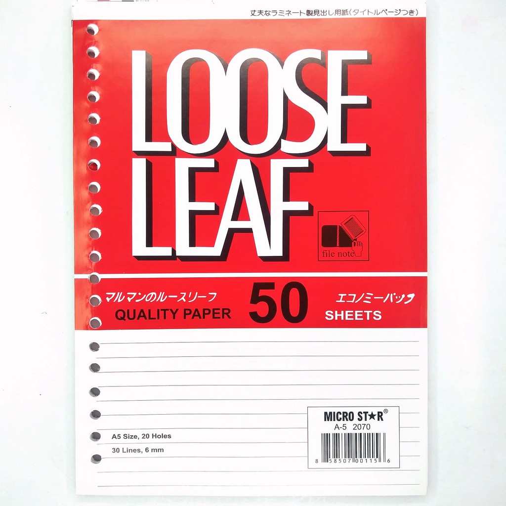

Loose leaf A5 50 lembar putih kertas binder kecil 20 lubang holes