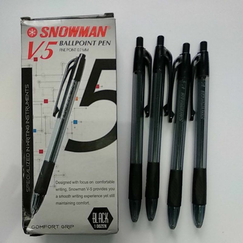 

Snowman Ballpoint Pen V5 Black 0.7 mm Bolpen Pulpen Pena Hitam