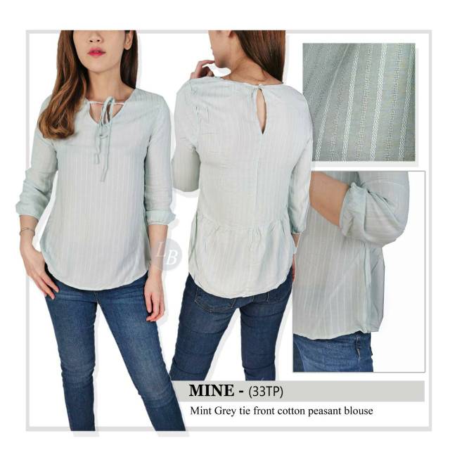 Mine Mint grey tie cotton blouse
