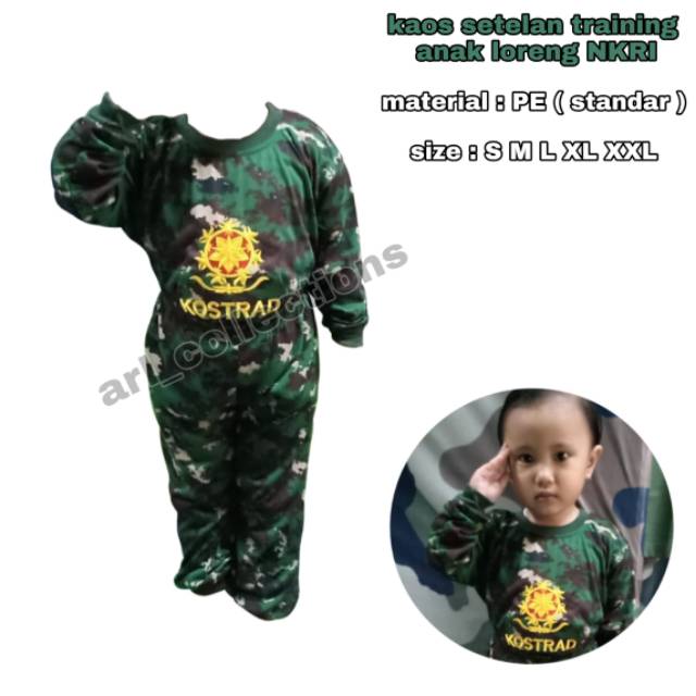 Kaos anak loreng army/baju setelan anak loreng/trening anak atas bawah laki-laki/perempuan