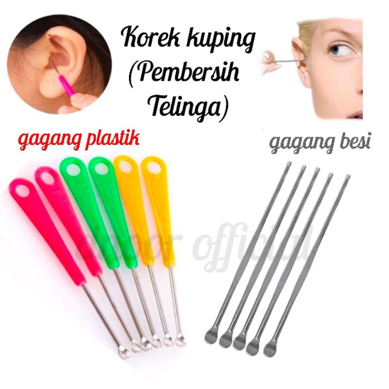 Korek kuping Besi dan Gagang Plastik Kecil / Alat Pembersih Telinga Chroom Stainless dan Plastik /  cotton bud