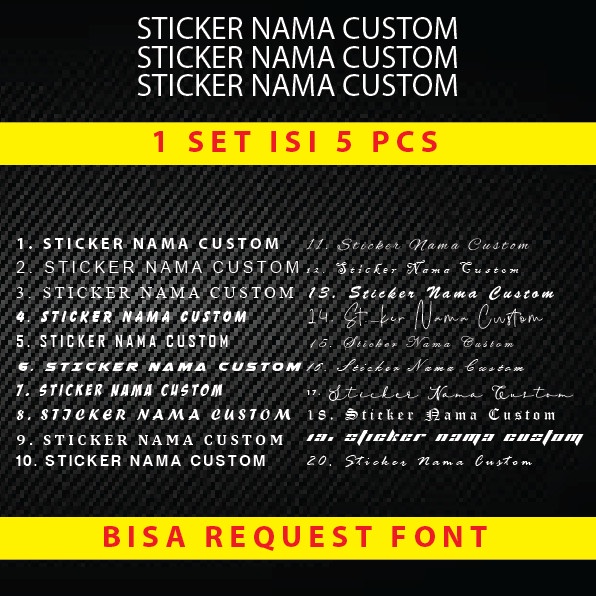 

Stiker Nama Bebas Custom Sticker Cutting 20 X 2 CM Dapat 5 PCS