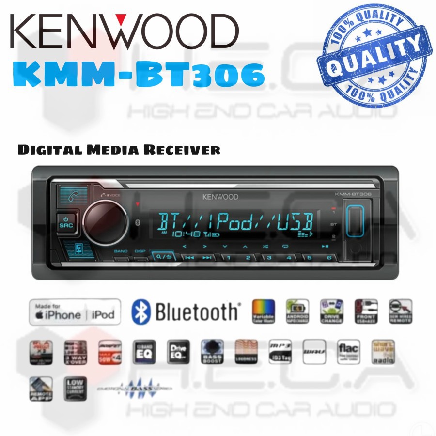 KENWOOD KMM-BT306 Single Din USB Head Unit Tape Audio Mobil Bluetooth