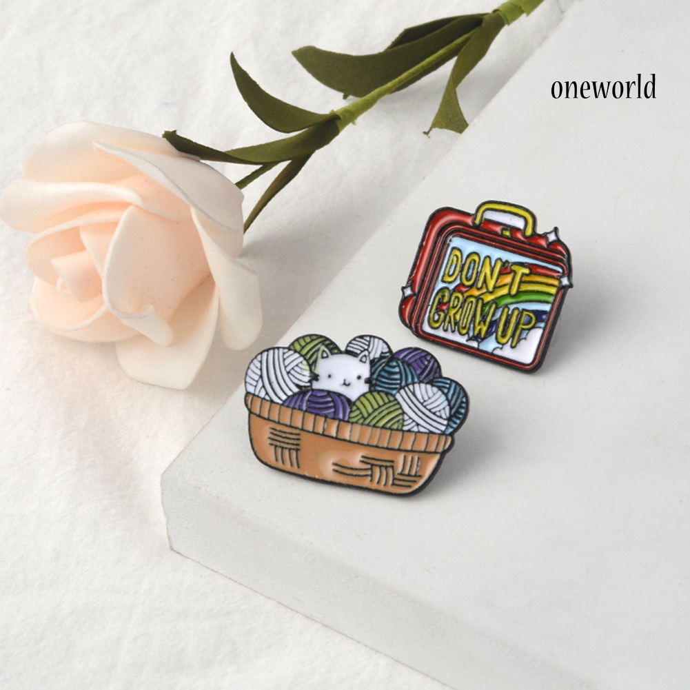 OW@ English Letter Don't Grow Up Luggage Cat Badge Collar Brooch Pin Lapel Jewelry