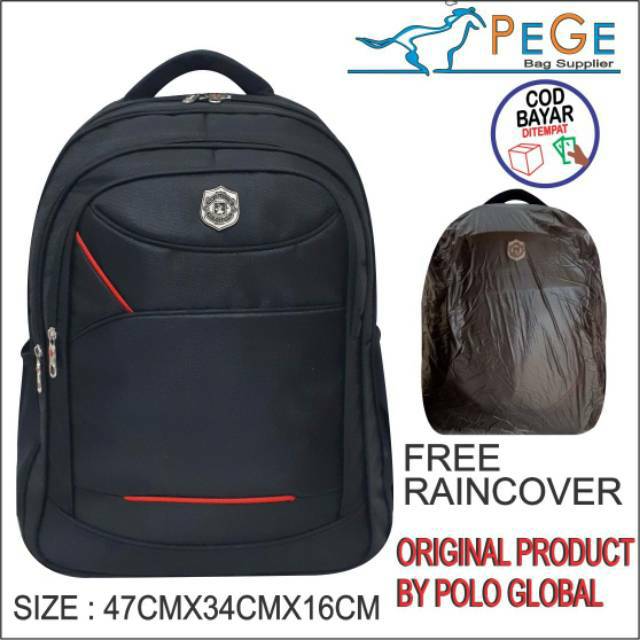 PG 9714 - Tas Ransel Laptop Punggung Polo Bahan Waterproof Tebal Pria Wanita Unisex Ukuran 18Inch