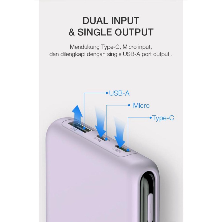 ROBOT RT180 TRAVEL POWERBANK DUAL INPUT PORT MICRO USB &amp; TYPE C POWER BANK 10000MAH