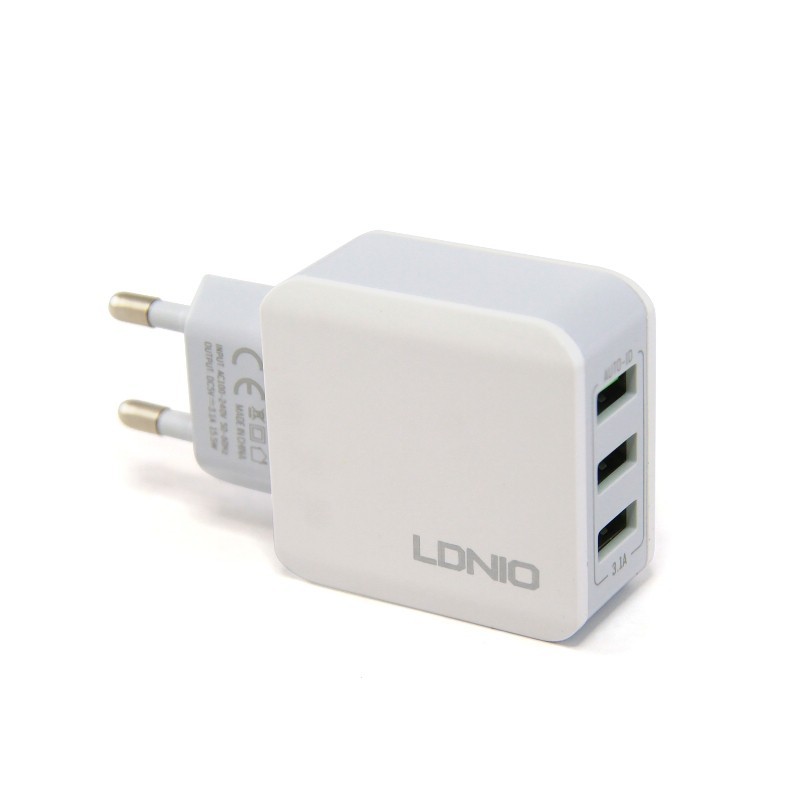 CHARGER LDNIO 3 PORT USB TERBARU 3U 3.4A AUTO ID A3301 ADAPTOR HP - Putih