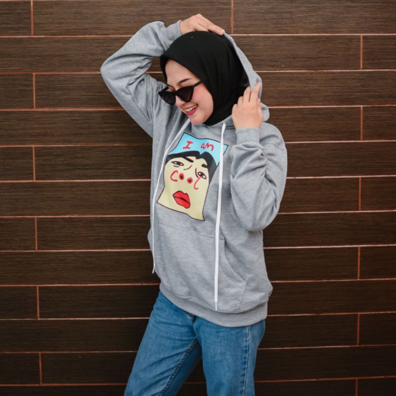 HOODIE COUPLE I AM COOL BAHAN TEBAL/GUDANG FASHION/FASHION WANITA DAN PRIA