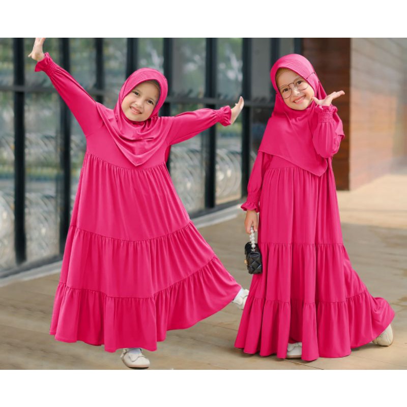 Lashoppingstyle COD Set Gamis/dress/gaun/pakaian/baju/anak/perempuan/wanita/cewe/muslim/syar'i/rempe