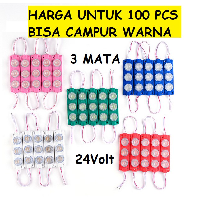 Lampu LED modul Lensa 3 Mata Besar 3watt 24V Kolong Truck truk 100 PCS