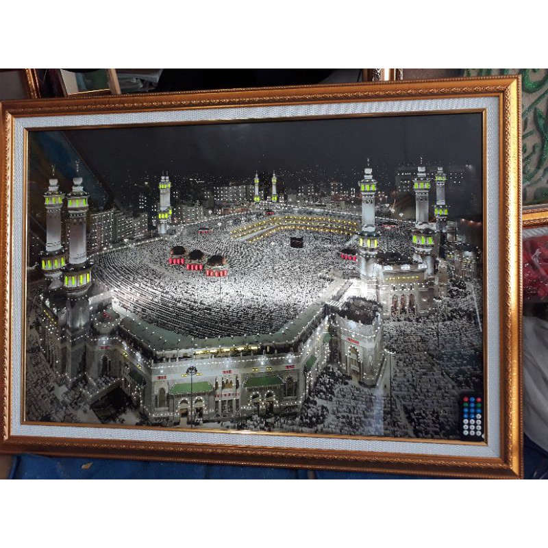 hiasan dinding mekah mp3 30 juz dan lampu led besar