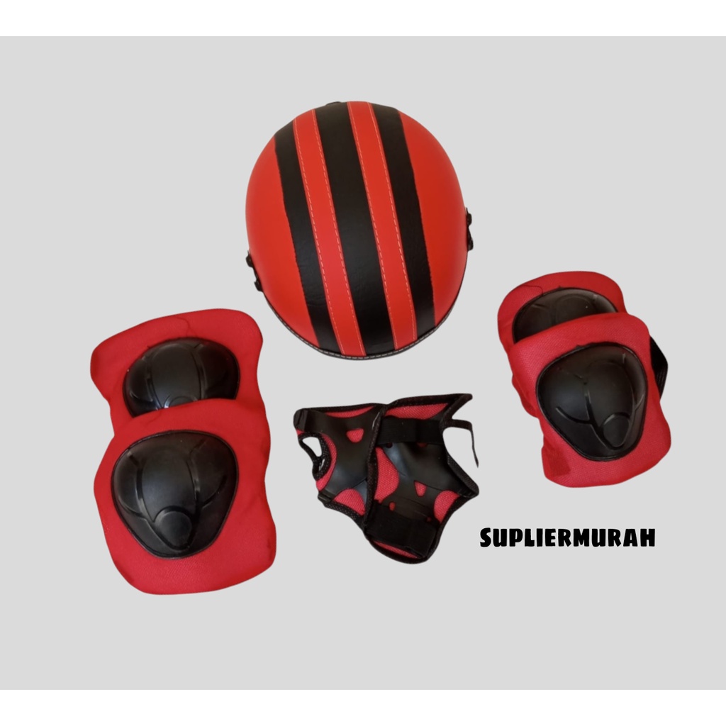 paket helm dan deker sepatu roda anak / inline skater basic protector / helm sepeda