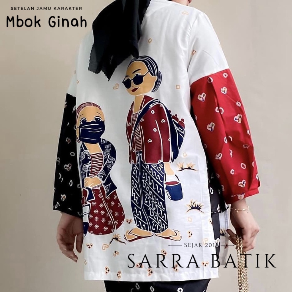 Setelan Jamu Karakter Mbok Ginah Batik Set CP Kartun Jumputan Solo One Set Daily Set Muslim Casual Kerja Kantor