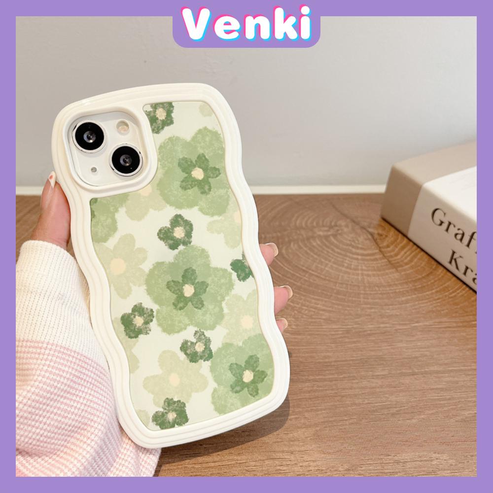 iPhone Case Candy Color Wave 2-in-1 Silicone Soft Case Airbag Shockproof Protection Camera Green Flowers Compatible For iPhone 11 Pro Max 13 Pro Max 12 Pro Max 7Plus xr XS Max