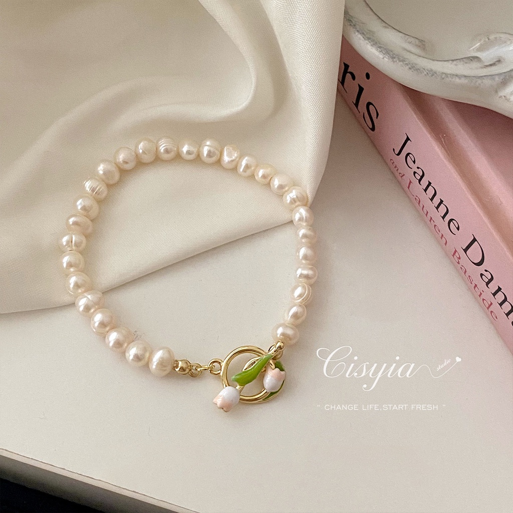 AY(CN) Gelang Manik-Manik Mutiara Bentuk Tulip Warna Pink Untuk Wanita