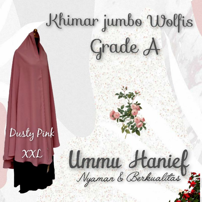 Khimar Syar'i pad syria ( NON pad )   bahan wolfis grade A ukuran L , XL dan XXL-Dusty pink