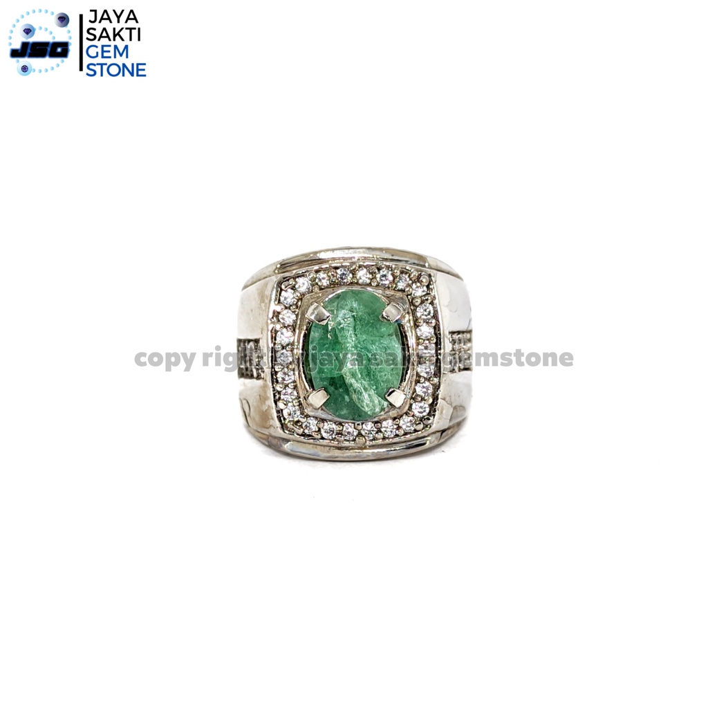 Natural Batu Permata Emerald Berly Zamrud Colombia Ring Alpaka EBZC13