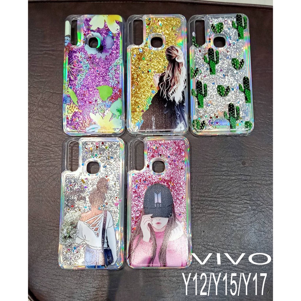 Case VIVO Y12 Y15 Y17 Y91 Y95 Y21 Y22 Glitter Dynamic Liquid Quicksand Case Motif cewe heart bts