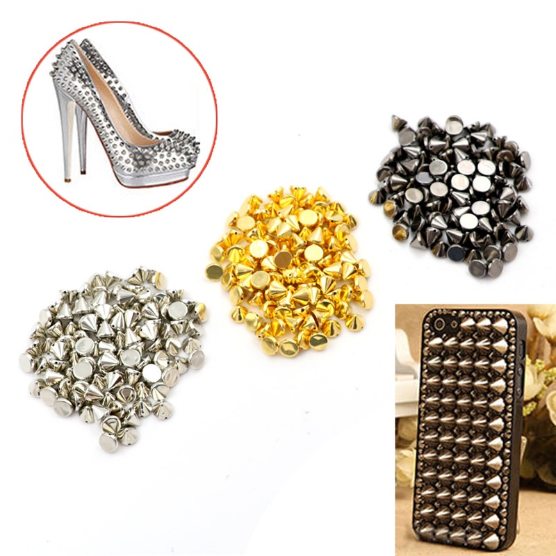 100 Pcs Stud Rivet Spike Bentuk Bulat Ukuran 10mm Untuk Kerajinan Kulit