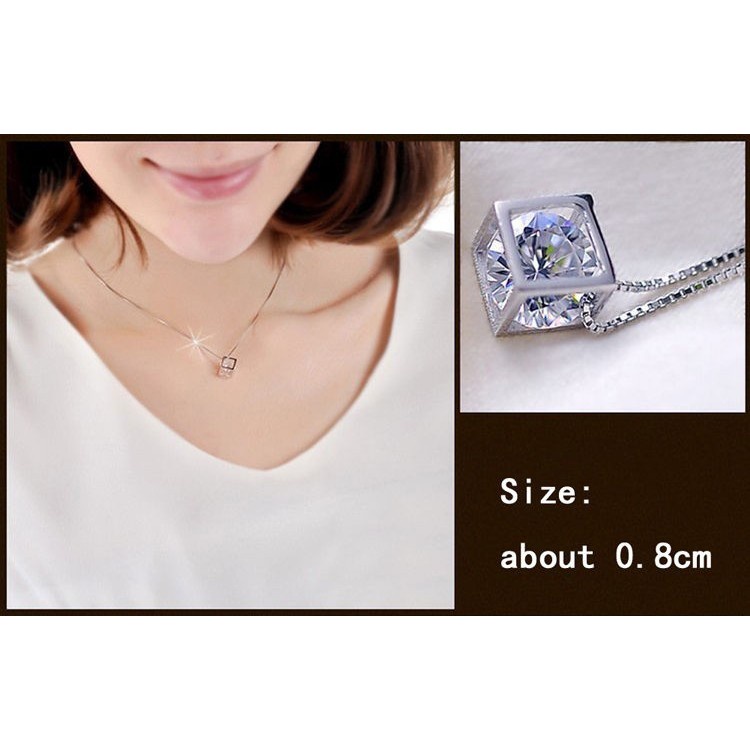 Womens Silver Love Cube Pendant Necklace Jewelry Valentine's Day Gift