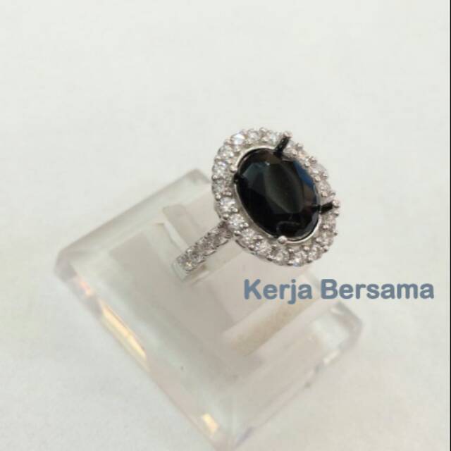 Cincin wanita batu blue safir cutting ikat perak 925