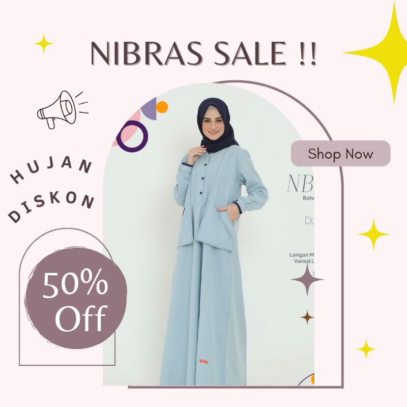 Ready Stok Gamis Nibras NB A35 Dusty Blue Flash Sale Diakon 50%