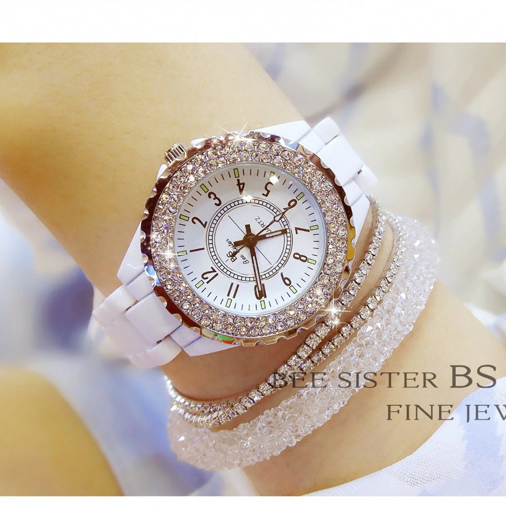 HOT PROMO Baru Wanita Mewah Jam Tangan Keramik Putih Berlian Wanita Wanita Watch Hadiah