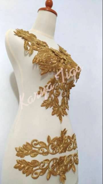 Renda Bordir Motif Borju Set Emas / Gold