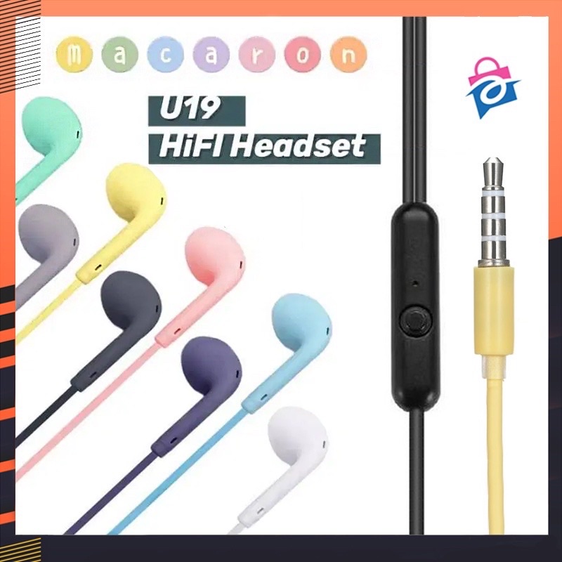 HANDSFREE HENSET U19 MURAH MACARON OPEN MIC EXTRA BASS EARPHONE HANSET HEADSET HENSED U-19 MACARON