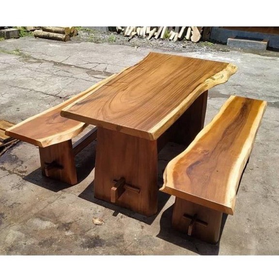 Meja Makan cafe resto rumah Alami Kayu Trembesi/ Kayu Meh/ Kayu Suar Solid, Finishing 160 x70-80x75