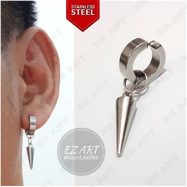 1Pc Model EZ-B Silver Anting Jepit Tusuk Variasi Bandul Gaya Punk Korea KPOP Stainless Steel Premium