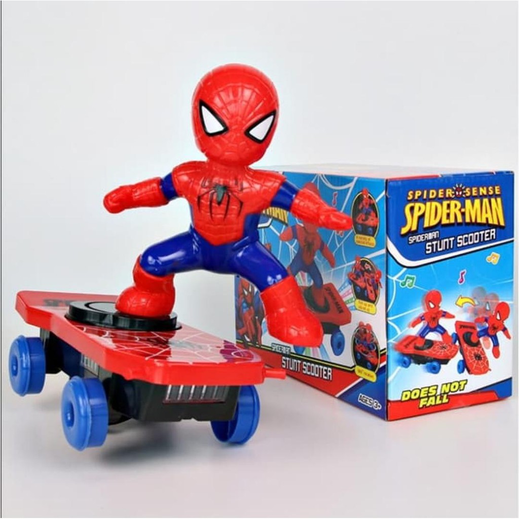  Mainan  Spiderman Stunt Scooter Skate Board Berputar LED 