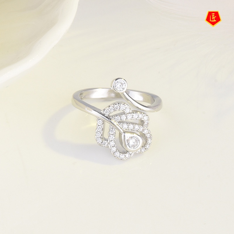 [Ready Stock]Creative Simple Full Diamond Feather Opening Ring