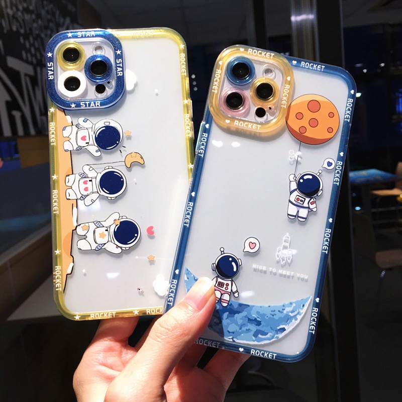 Funny cartoon astronaut case iphone 11 pro max 12 13 pro max X/Xs max XR 7/8 plus se2020 nasa transparent soft TPU shockproof protection case