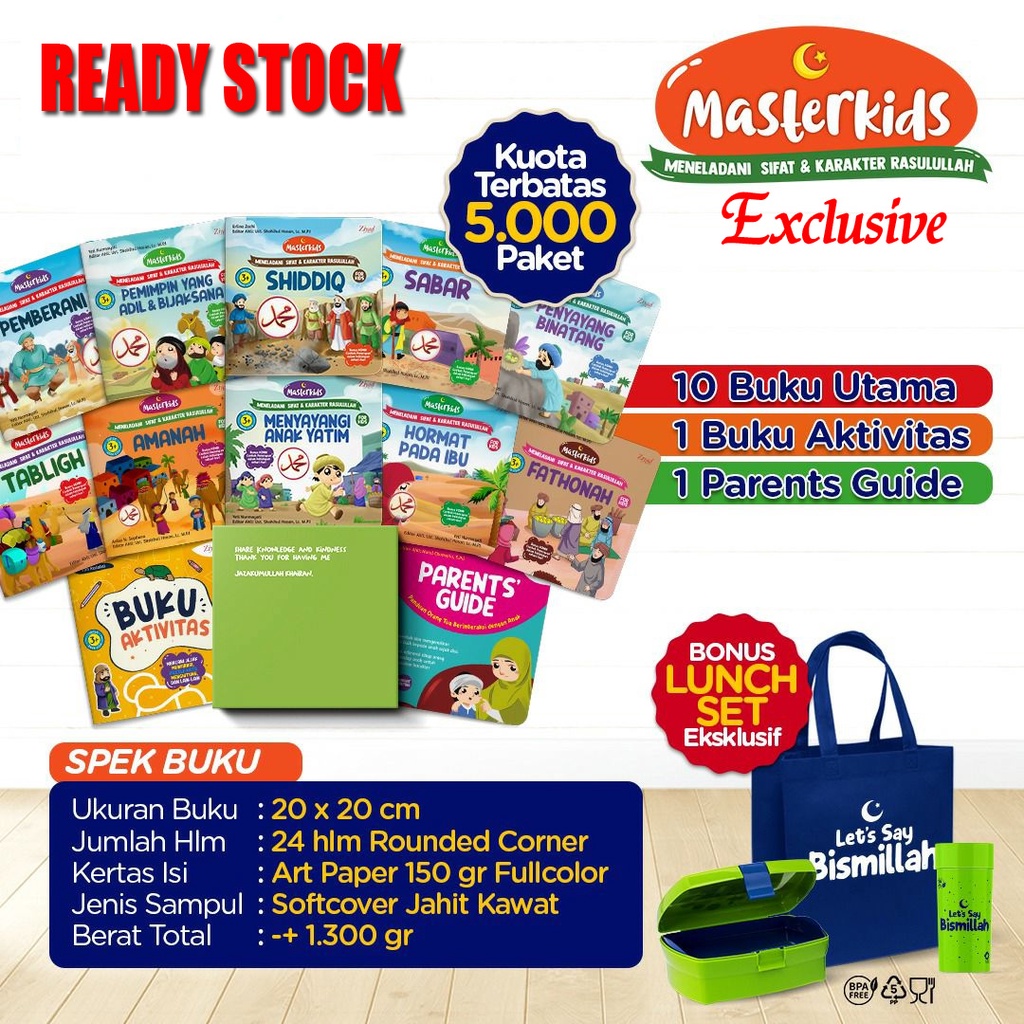 Buku Masterkids : Meneladani Karakter Rasulullah for Kids Edisi Ekslusif | Bonus Lunchset &amp; Goody bag