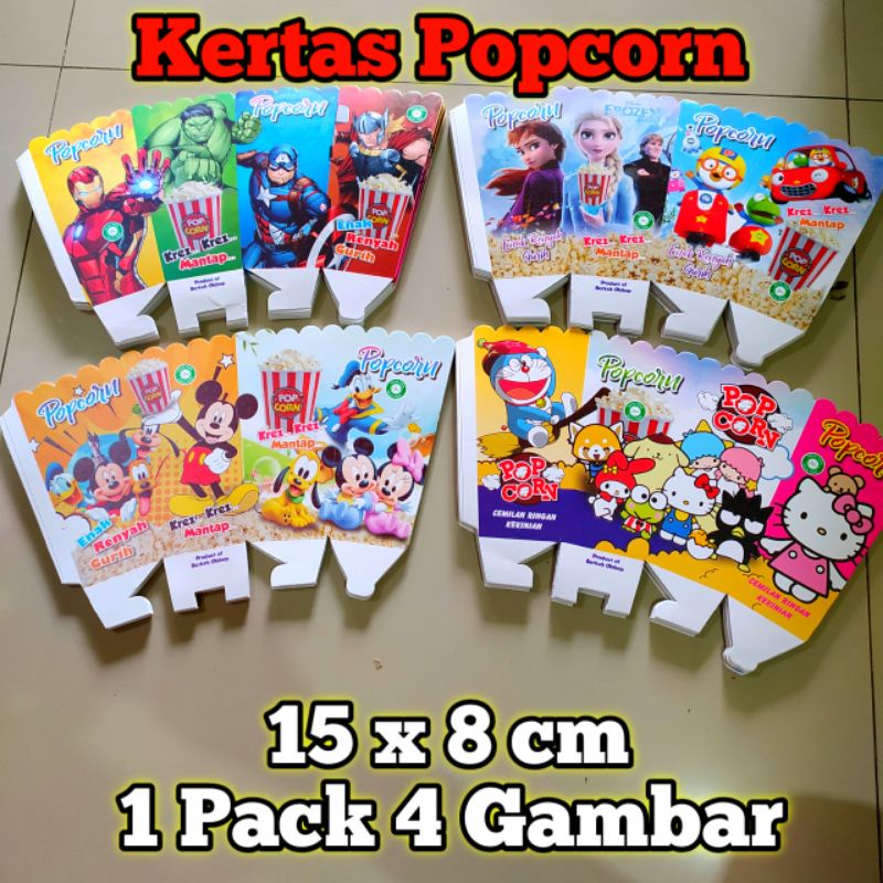 Kertas Popcorn 15x8cm Kertas Popcorn Jumbo Kertas Popcorn Besar 1 Pack 4 Gambar