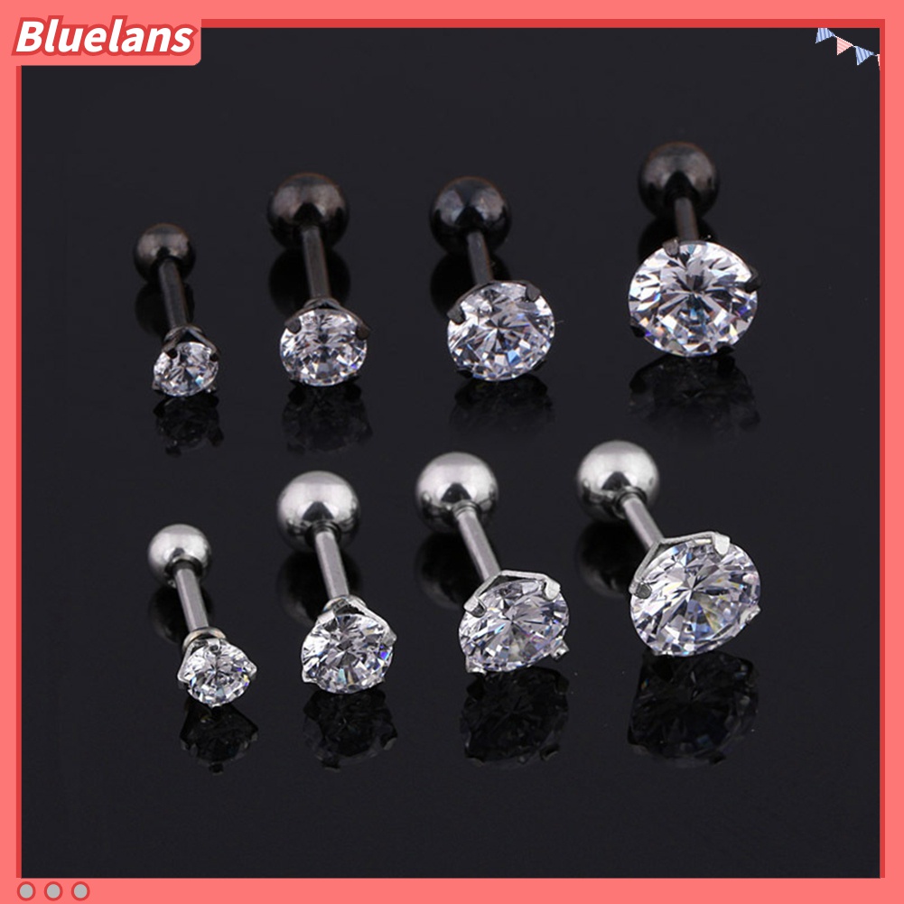 1pc Anting Stud Cubic Zirconia Bahan Titanium Steel Untuk Unisex