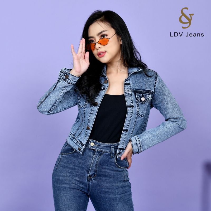 LDV - Jaket Jeans Crop Wanita (slimfit) Crop Jacket Denim Realpict